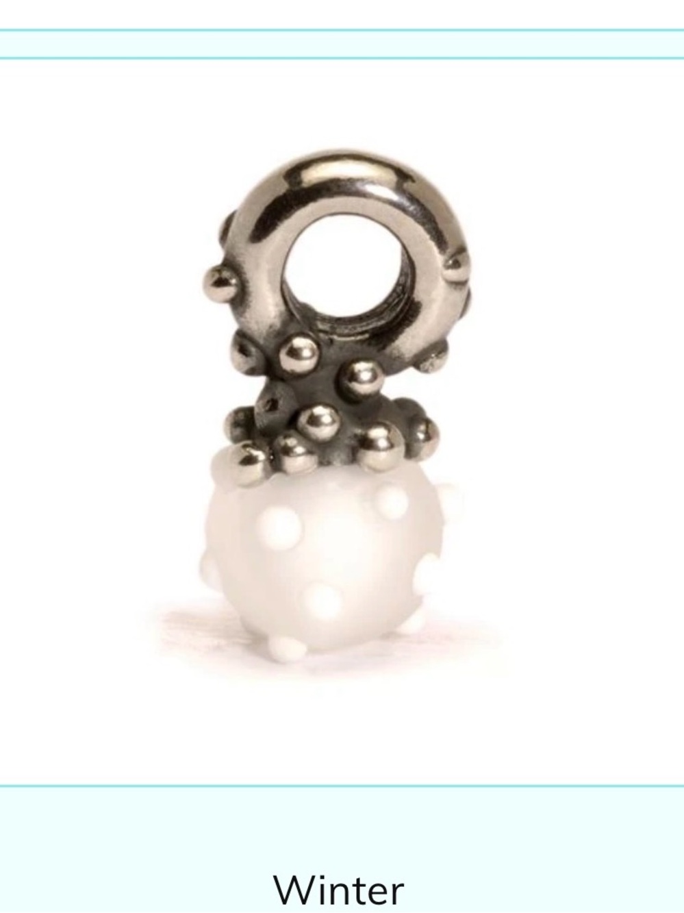TrollBeads Silver  White Polka Dot Glass Drop Charm  “Winter”